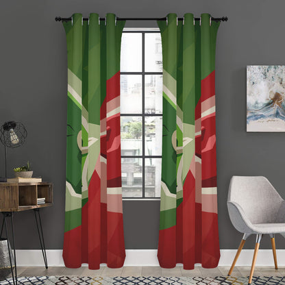 Green Bull And Red Bear Stock Print Curtain