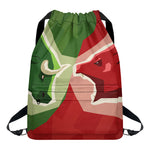 Green Bull And Red Bear Stock Print Drawstring Backpack