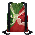 Green Bull And Red Bear Stock Print Drawstring Backpack