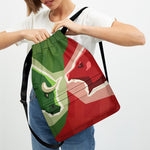 Green Bull And Red Bear Stock Print Drawstring Backpack