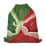Green Bull And Red Bear Stock Print Drawstring Bag