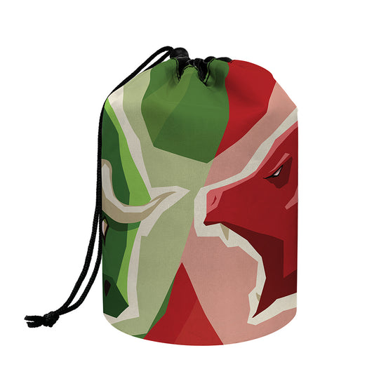 Green Bull And Red Bear Stock Print Drawstring Makeup Bag