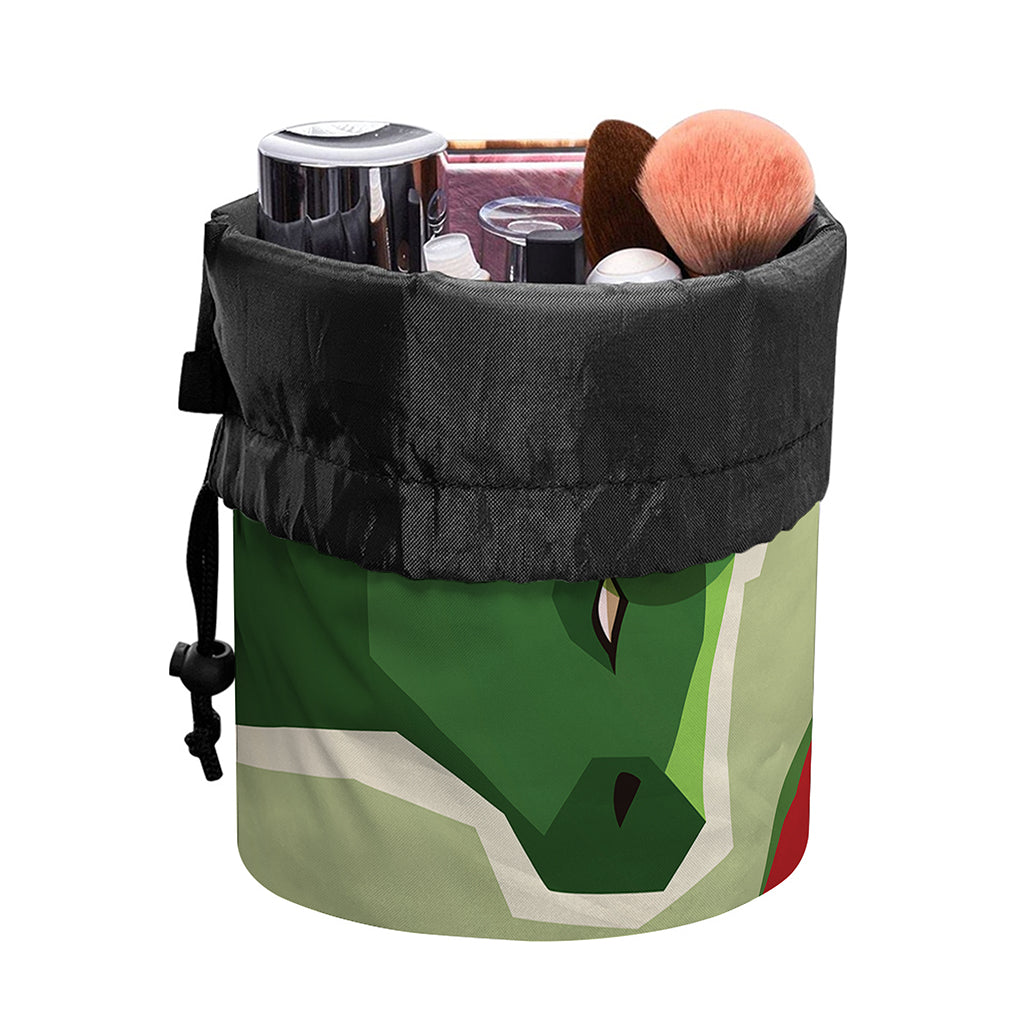 Green Bull And Red Bear Stock Print Drawstring Makeup Bag