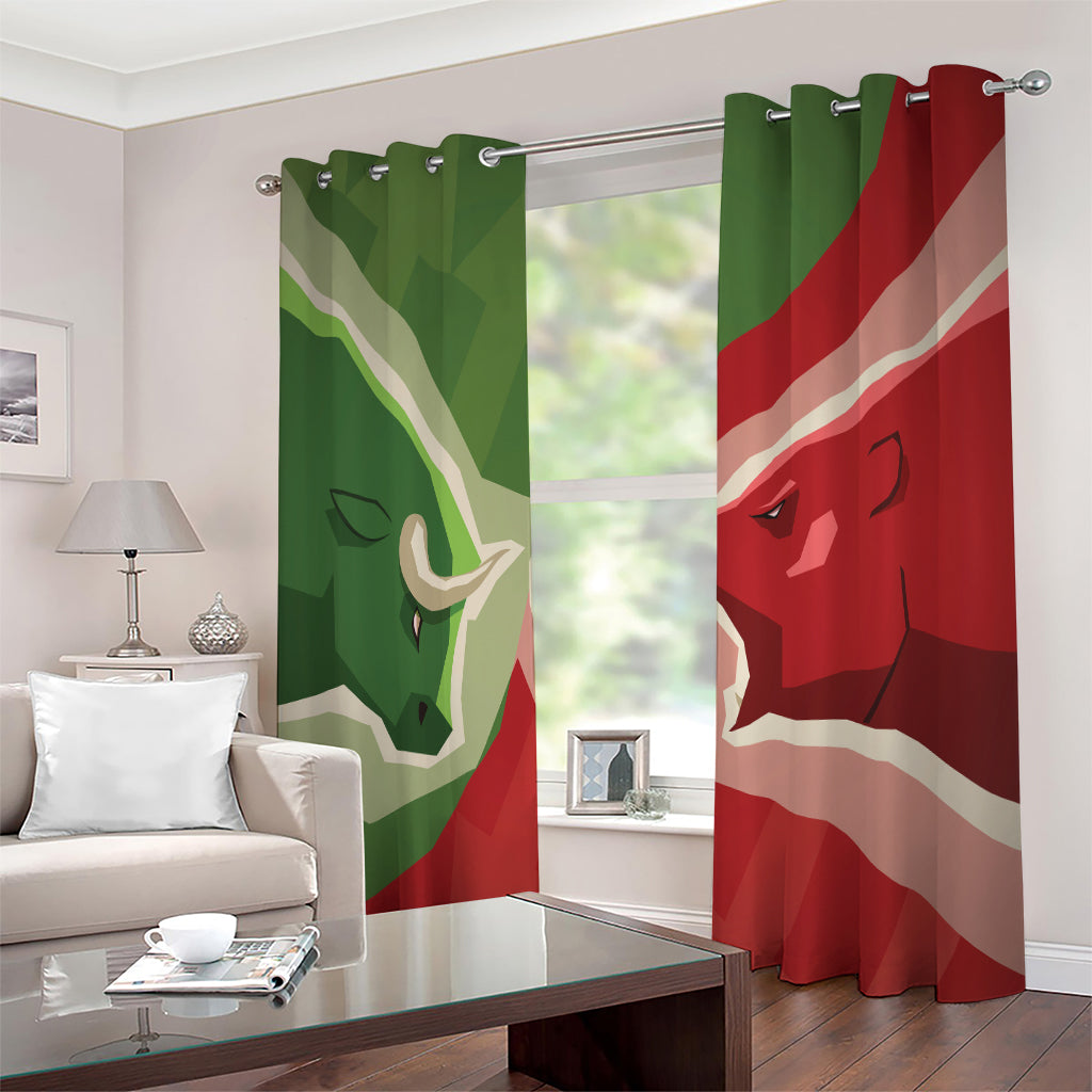 Green Bull And Red Bear Stock Print Extra Wide Grommet Curtains