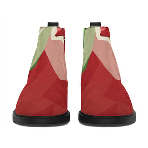 Green Bull And Red Bear Stock Print Flat Ankle Boots