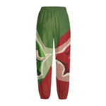 Green Bull And Red Bear Stock Print Fleece Lined Knit Pants