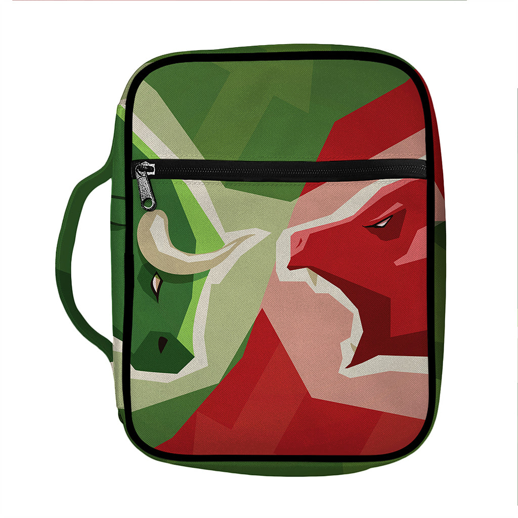 Green Bull And Red Bear Stock Print Front Pocket Bible Bag