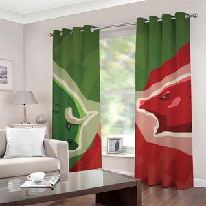 Green Bull And Red Bear Stock Print Grommet Curtains