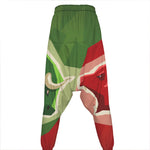 Green Bull And Red Bear Stock Print Hammer Pants