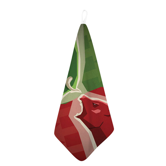Green Bull And Red Bear Stock Print Hand Towel