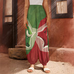 Green Bull And Red Bear Stock Print Harem Pants