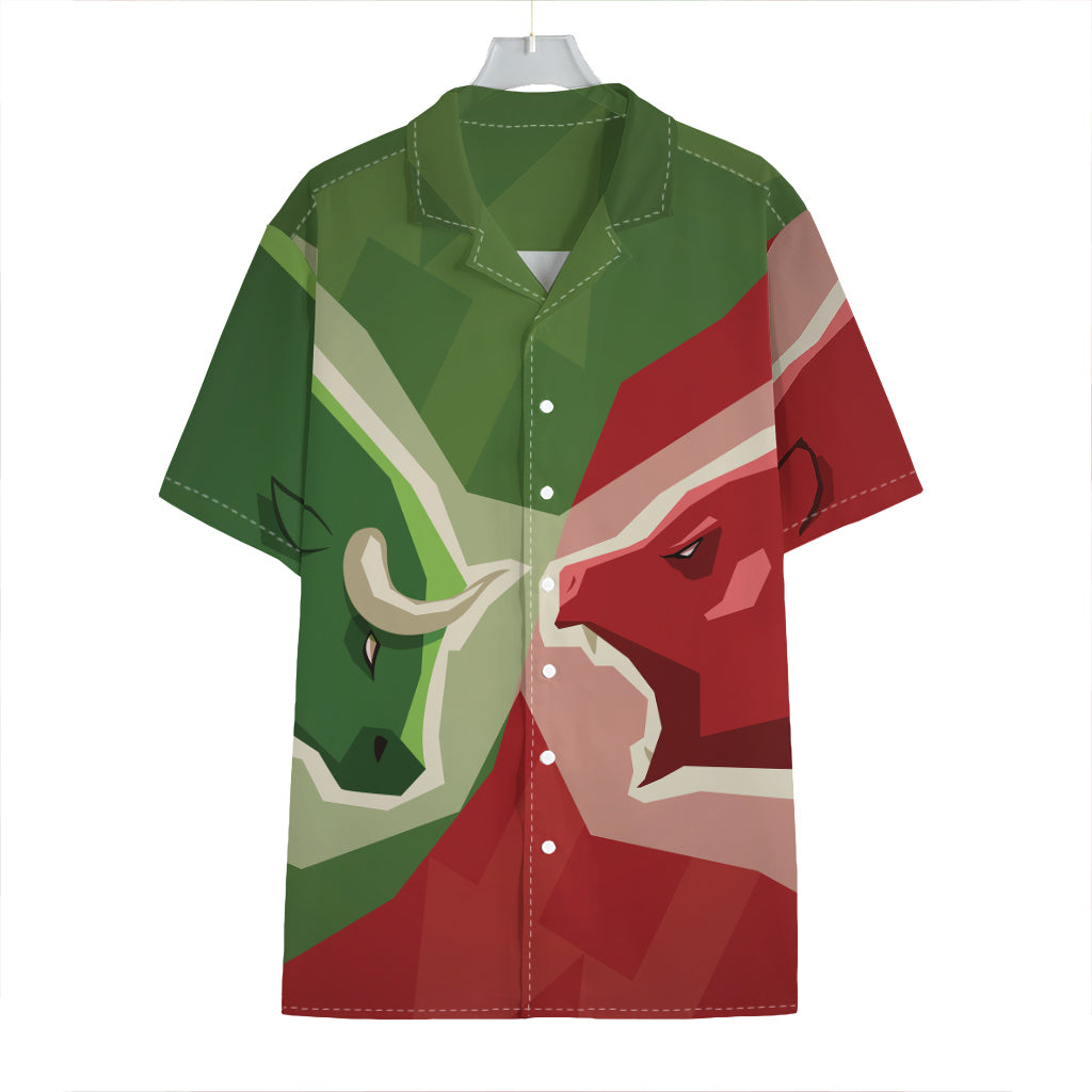 Green Bull And Red Bear Stock Print Hawaiian Shirt