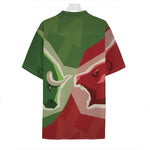 Green Bull And Red Bear Stock Print Hawaiian Shirt