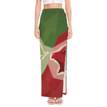 Green Bull And Red Bear Stock Print High Slit Maxi Skirt