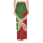 Green Bull And Red Bear Stock Print High Slit Maxi Skirt