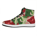 Green Bull And Red Bear Stock Print High Top Leather Sneakers