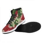 Green Bull And Red Bear Stock Print High Top Leather Sneakers