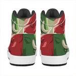 Green Bull And Red Bear Stock Print High Top Leather Sneakers