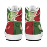 Green Bull And Red Bear Stock Print High Top Leather Sneakers