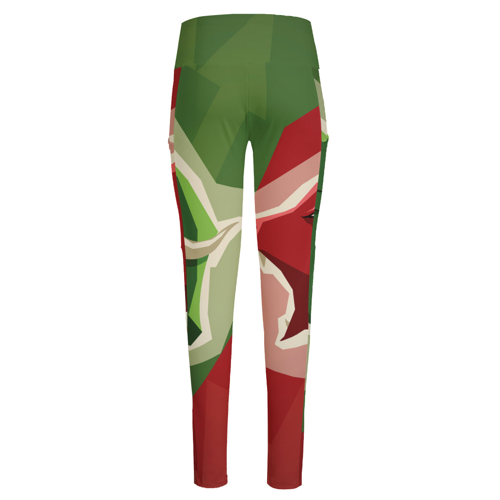 Green Bull And Red Bear Stock Print High-Waisted Pocket Leggings