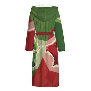 Green Bull And Red Bear Stock Print Hooded Bathrobe