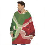 Green Bull And Red Bear Stock Print Hoodie Blanket