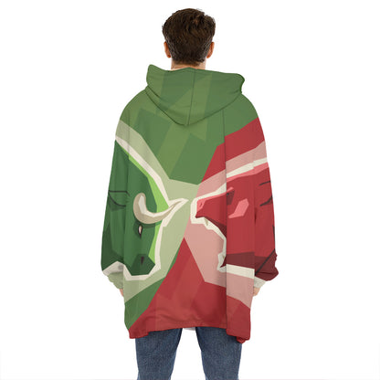 Green Bull And Red Bear Stock Print Hoodie Blanket