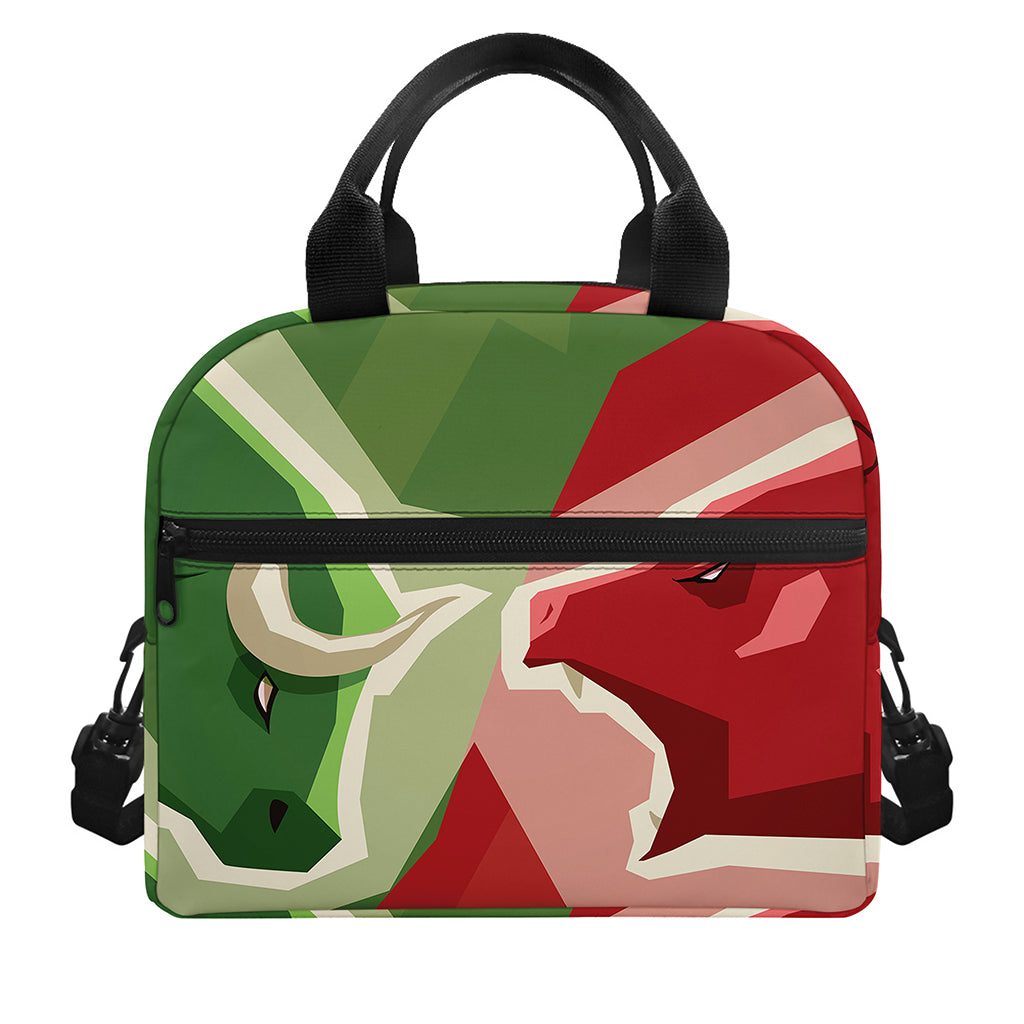 Green Bull And Red Bear Stock Print Insulated Lunch Bag