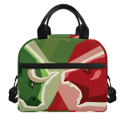 Green Bull And Red Bear Stock Print Insulated Lunch Bag