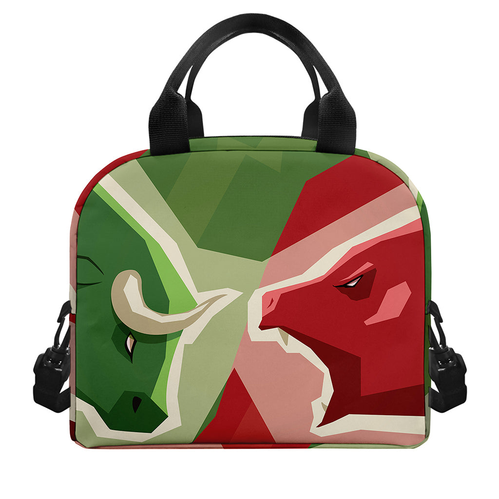 Green Bull And Red Bear Stock Print Insulated Lunch Bag