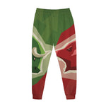 Green Bull And Red Bear Stock Print Jogger Pants