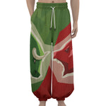 Green Bull And Red Bear Stock Print Lantern Pants