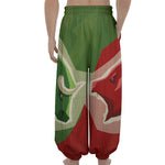 Green Bull And Red Bear Stock Print Lantern Pants