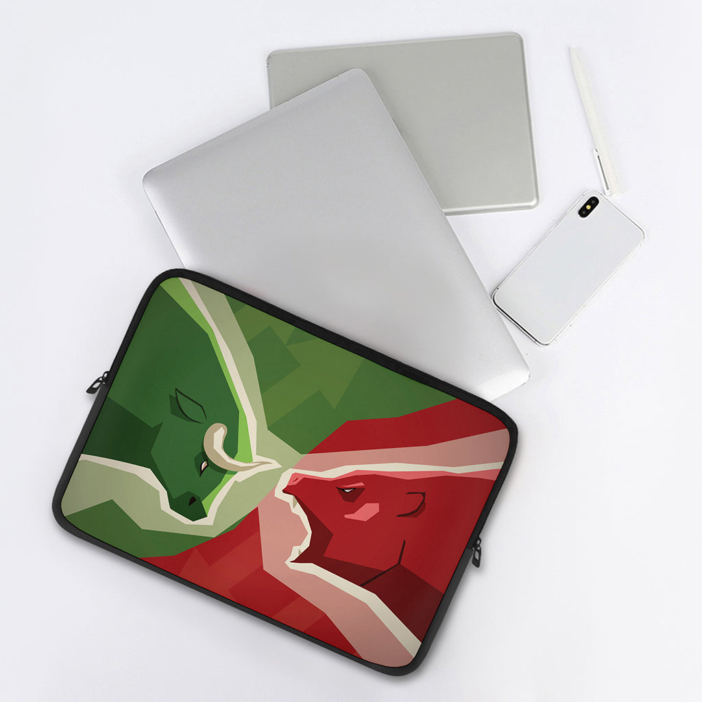 Green Bull And Red Bear Stock Print Laptop Sleeve