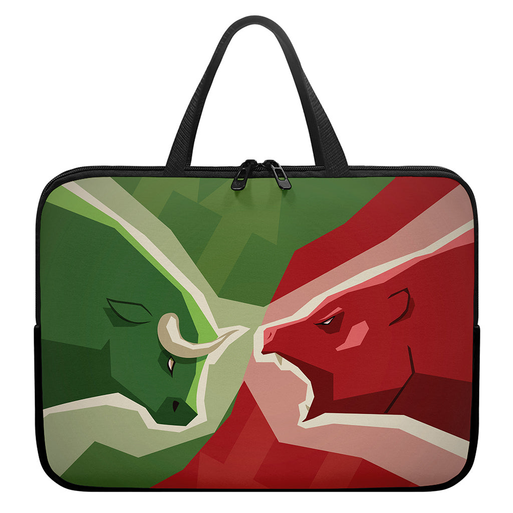 Green Bull And Red Bear Stock Print Laptop Sleeve With Handle
