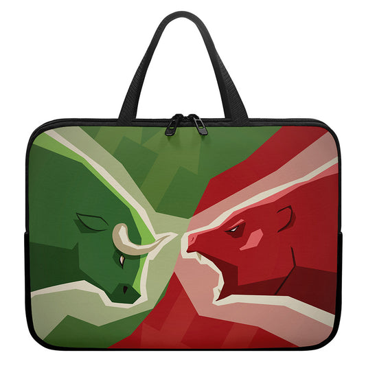 Green Bull And Red Bear Stock Print Laptop Sleeve With Handle