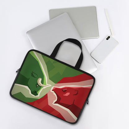 Green Bull And Red Bear Stock Print Laptop Sleeve With Handle