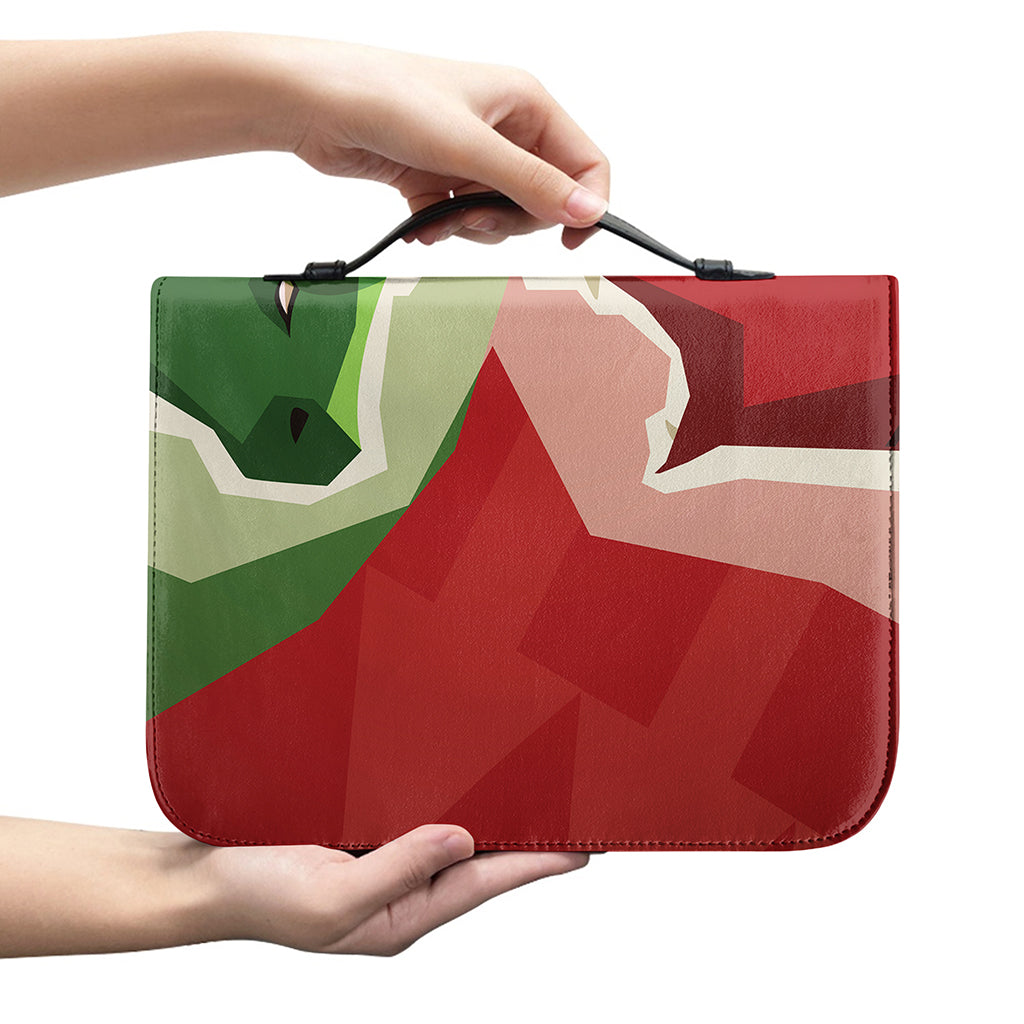 Green Bull And Red Bear Stock Print Leather Bible Cover
