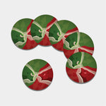 Green Bull And Red Bear Stock Print Leather Coaster Set