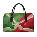 Green Bull And Red Bear Stock Print Leather Duffel Bag