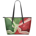 Green Bull And Red Bear Stock Print Leather Tote Bag With Zipper