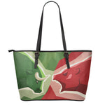 Green Bull And Red Bear Stock Print Leather Tote Bag