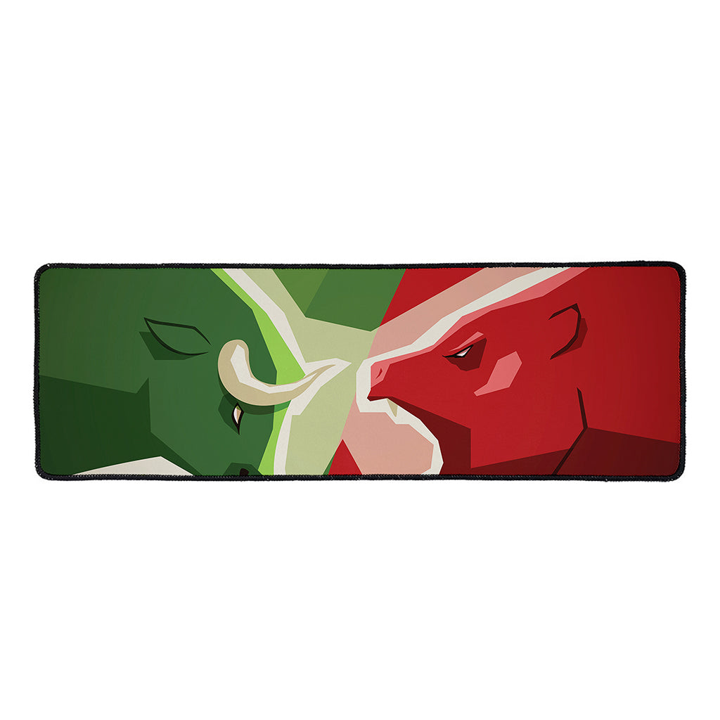 Green Bull And Red Bear Stock Print Long Kitchen Mat