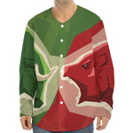 Green Bull And Red Bear Stock Print Long Sleeve Baseball Jersey