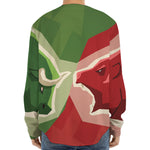 Green Bull And Red Bear Stock Print Long Sleeve Baseball Jersey