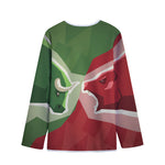 Green Bull And Red Bear Stock Print Long Sleeve Short Coat