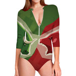 Green Bull And Red Bear Stock Print Long Sleeve Swimsuit