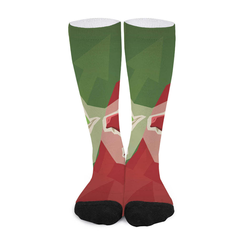 Green Bull And Red Bear Stock Print Long Socks