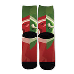 Green Bull And Red Bear Stock Print Long Socks