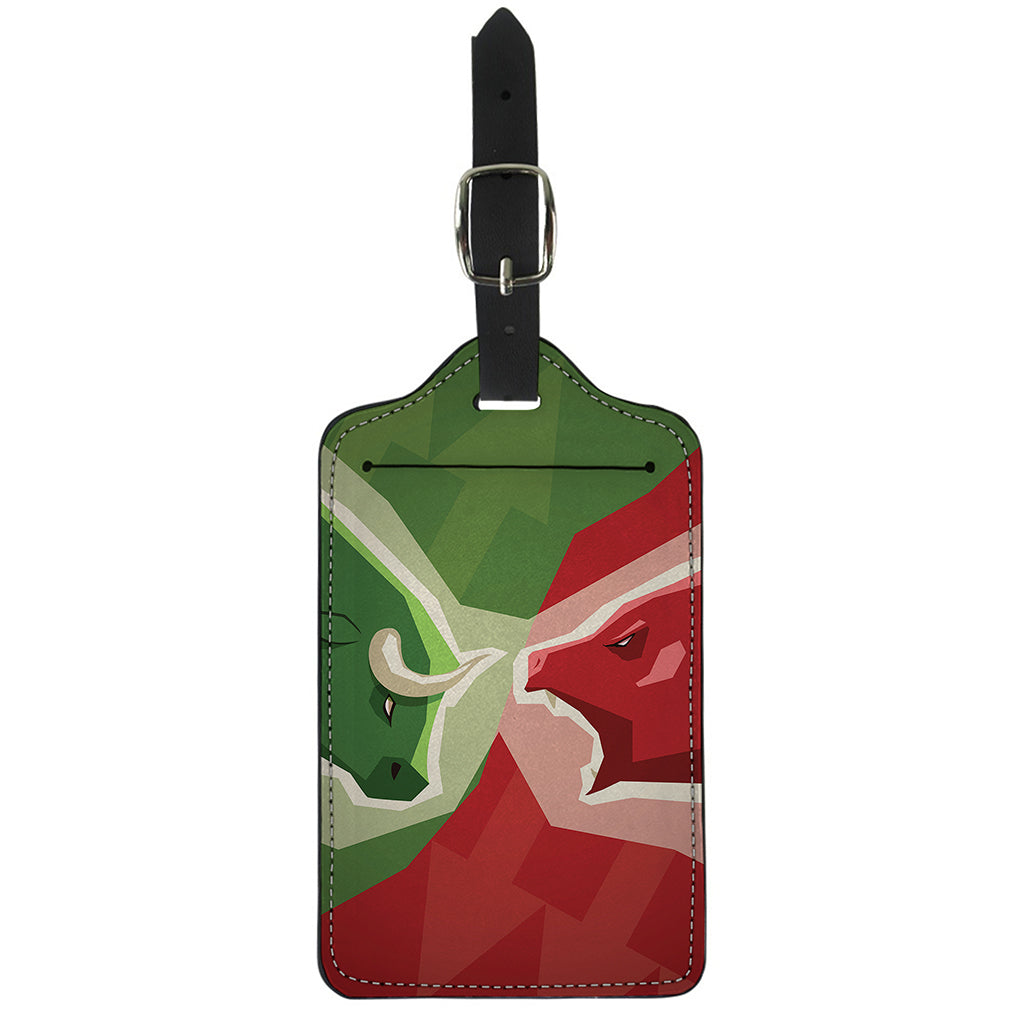 Green Bull And Red Bear Stock Print Luggage Tag